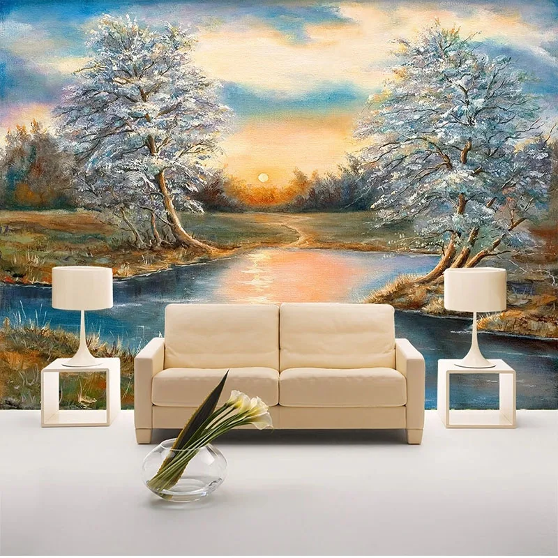Custom Self-Adhesive Waterproof Wallpaper Landscape Decorative Painting Oil Background Wall Mural Papel De Parede 3D Sticker