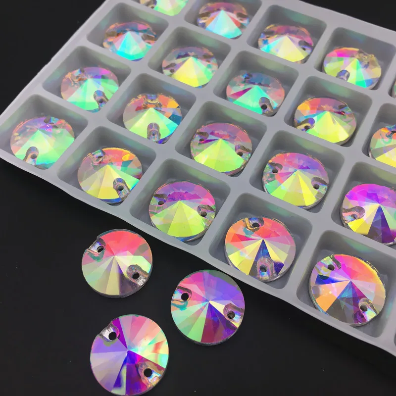 8mm,10mm,12mm,14mm Crystal AB Rivoli Glass Stones Flatback Sewing Crystal Strass Craft Sew On Rhinestone For Clothes