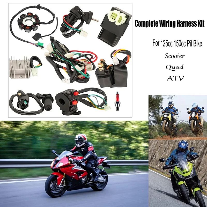 ATV Wiring Harness Kit, with CDI Stator Regulator Ignition Switch Solenoid Relay for GY6 125Cc 150Cc ATV 4-Stroke Parts