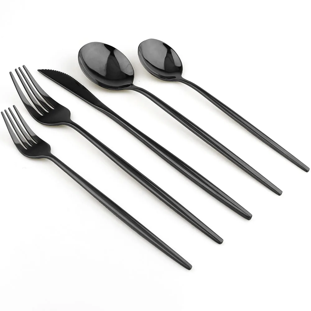 

20Pcs Mirror Black Dinnerware Set 304 Stainless Steel Cutlery Gold Knife Fork Dessert Spoon Dinner Tableware Silverware Set For4