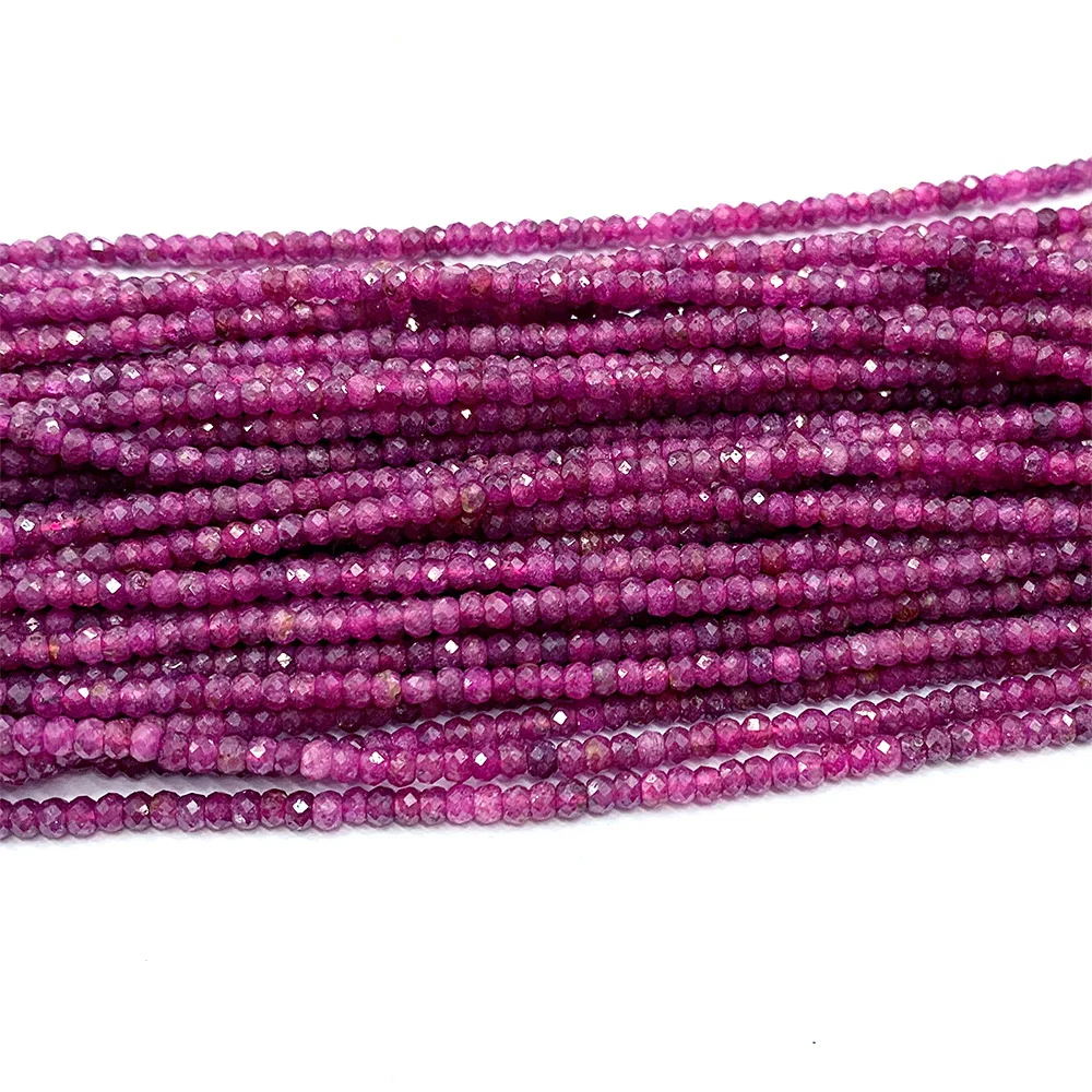 Veemake Ruby Natural Gemstone DIY Necklace Bracelets Earrings Ring Faceted Small Rondelle Women\'s Beads For Jewelry Making 06690