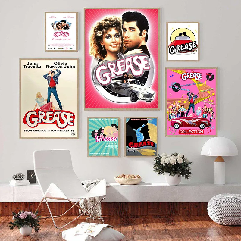 Grease Movie Music White Glossy Paper Poster Wall Art Canvas Painting Bedroom Living Room Home Decoration
