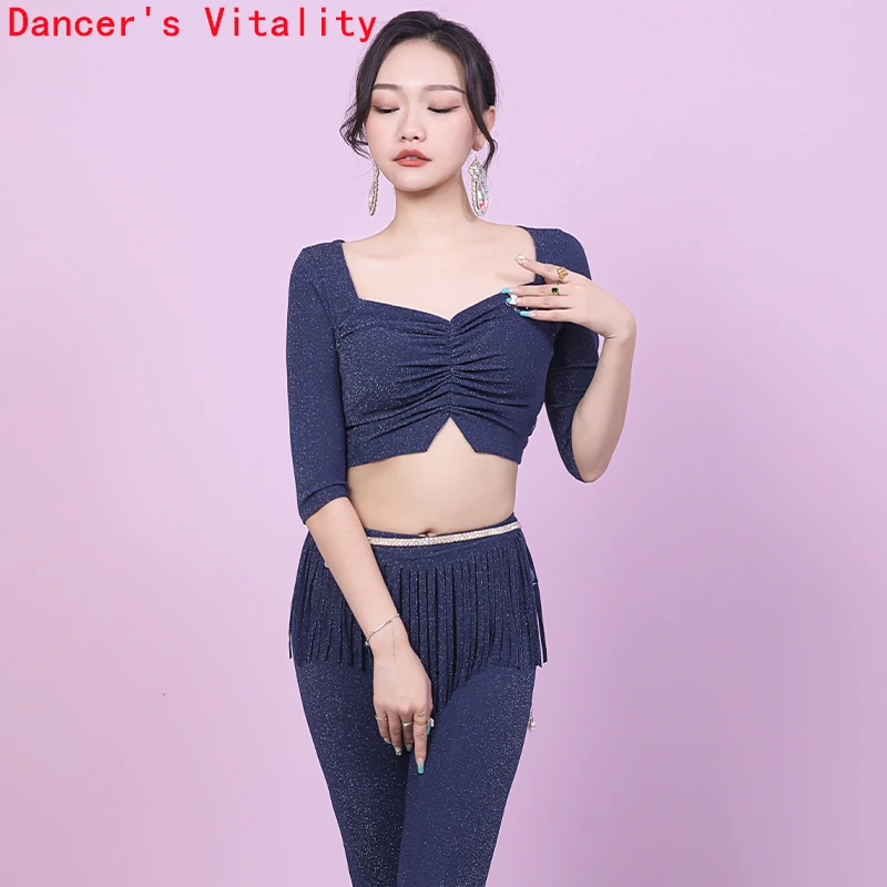 Vêtements d'entraînement de danse du ventre pour femmes, demi manches, haut + pantalon, 2 pièces, costume de danse orientale