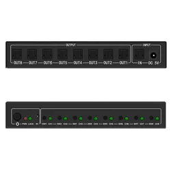 Divisor de áudio óptico digital spdif/toslink, novo estilo, 1x8, suporte para amplificador de áudio, dts/dolby, adaptador de energia, frete grátis