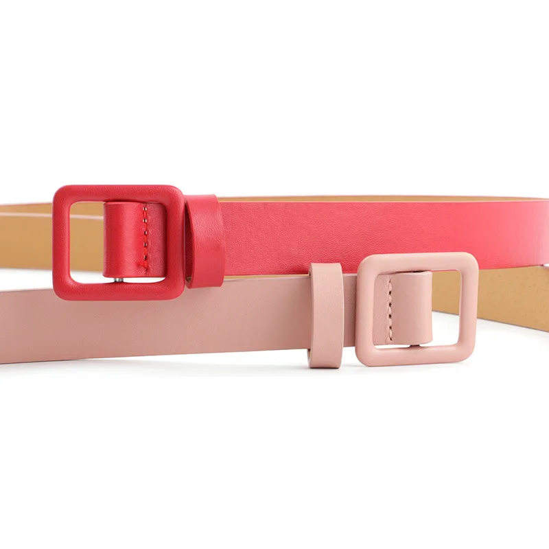 2020 New Fashion Style Square Buckle No Needle Hole Punched Decoration Female Belt Off-white for Women PU Leather Leather Belt