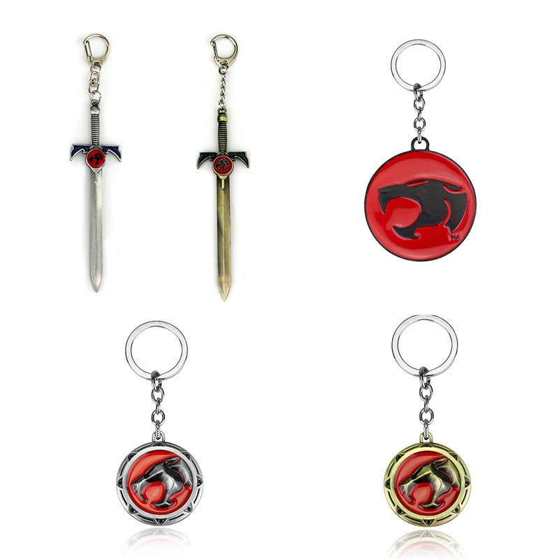 Thundercats Lion Sword Key Chain Leopard Panther Head Shield Sword Weapon Metal Key Chain Men\'s Movie Jewelry Accessories