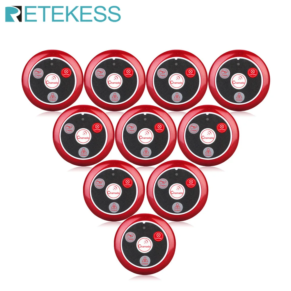 Retekess 10Pcs T117 Portuguese Call Button Pager Restaurant Pager Wireless Waiter Calling System Restaurant Equipments Catering