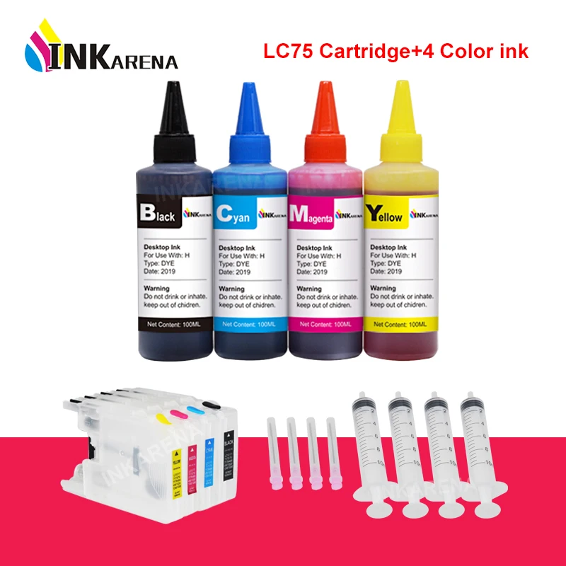 INKARENA 4 Printer Ink Refill Kit + LC400 LC1220 LC1240 Dye Ink Cartridge For Brother LC73 J960DN-B J960DN-W J960DWN-B J960DWN-W