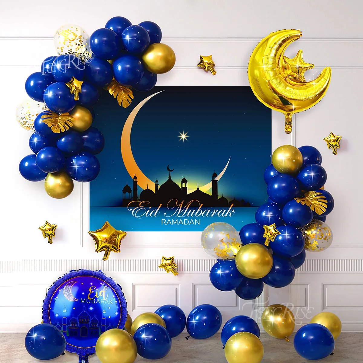 EID Mubarak Moon Balloon Background Set Ramadan Decoration For Home Islamic Muslim Party Backdrop Set EID Al Adha Ramadan Kareem