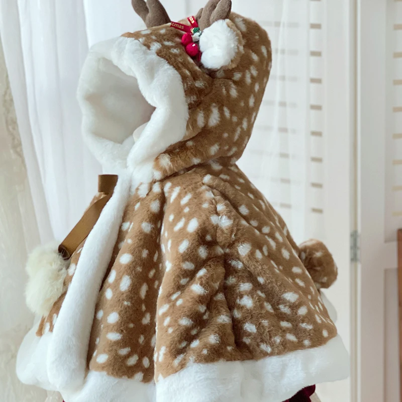 

Winter New Children's Spanish Christmas Cloak Baby Girl's Outdoor Clothes Warm Coat Deer Jacket Toddler Girl Winter Clothes