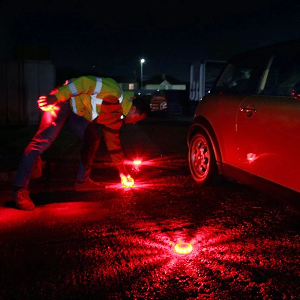 Kinjoin-Lumières de voiture d'urgence à LED Geoeon, fusées éclairantes de route, veilleuses à iode, balise de disque routier, rouge, bleu, lumière LED de route de police