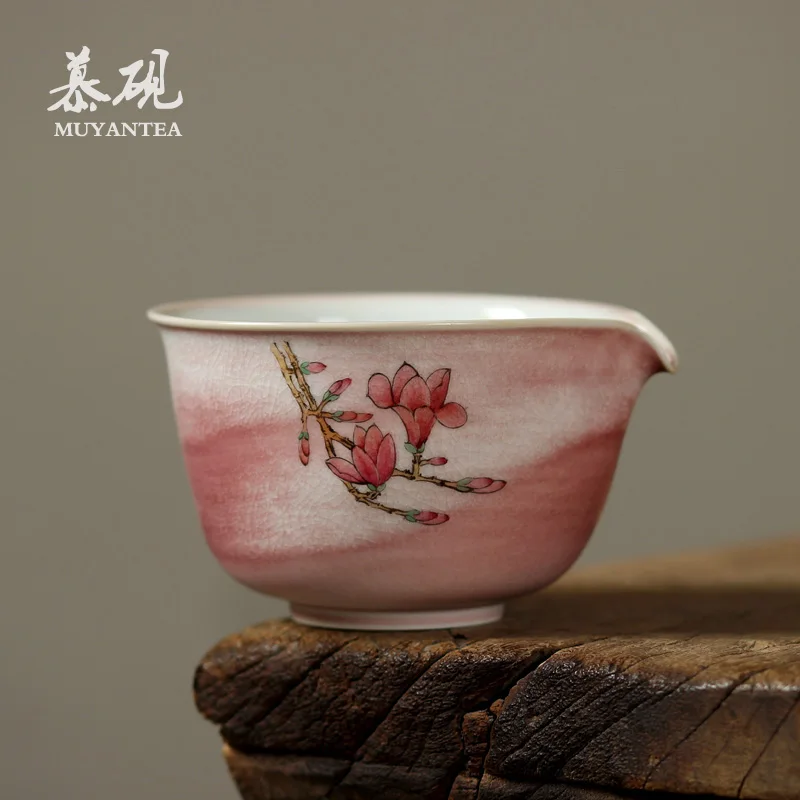 MuYan hand dwarf justice cherry powder and a cup of tea ware jingdezhen pastel magnolia points contracted from the sea