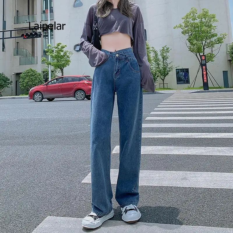 Wide Leg Jeans for Women Bottom Baggy Denim Pants High Waist Full Length Clothing Trousers Vintage Streetwear 2021 New