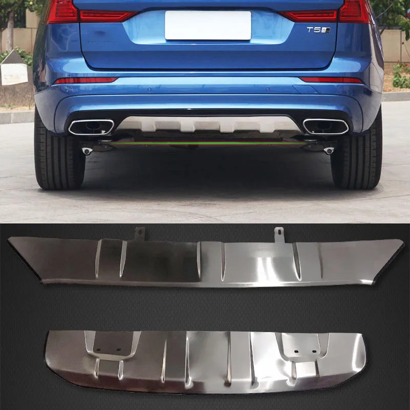 Car Styling Fit for Volvo XC60 21018-20 Stainless Steel Front+Rear Bumper Skid Protector Guard Plate Trim (Not Fit Sports Style)