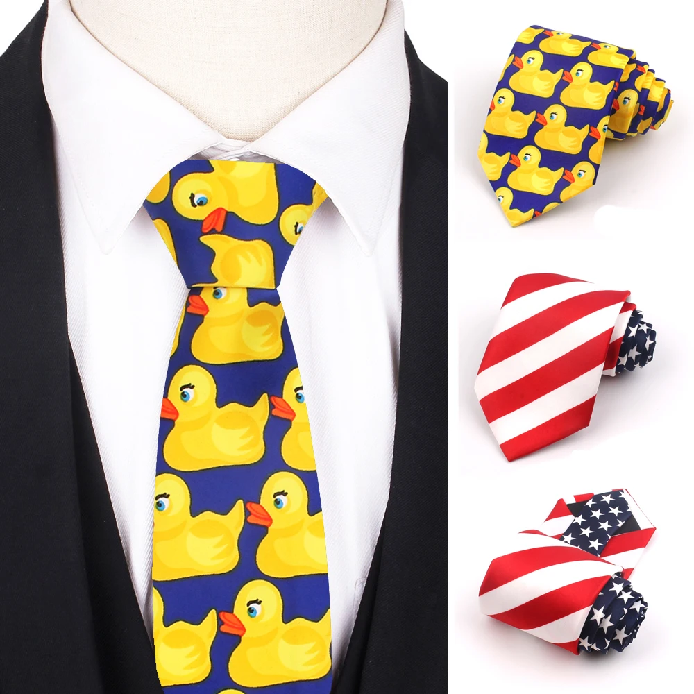 Corbatas de cuello de dibujos animados para hombre y mujer, trajes informales, corbata divertida, corbatas delgadas con estampado de bandera para