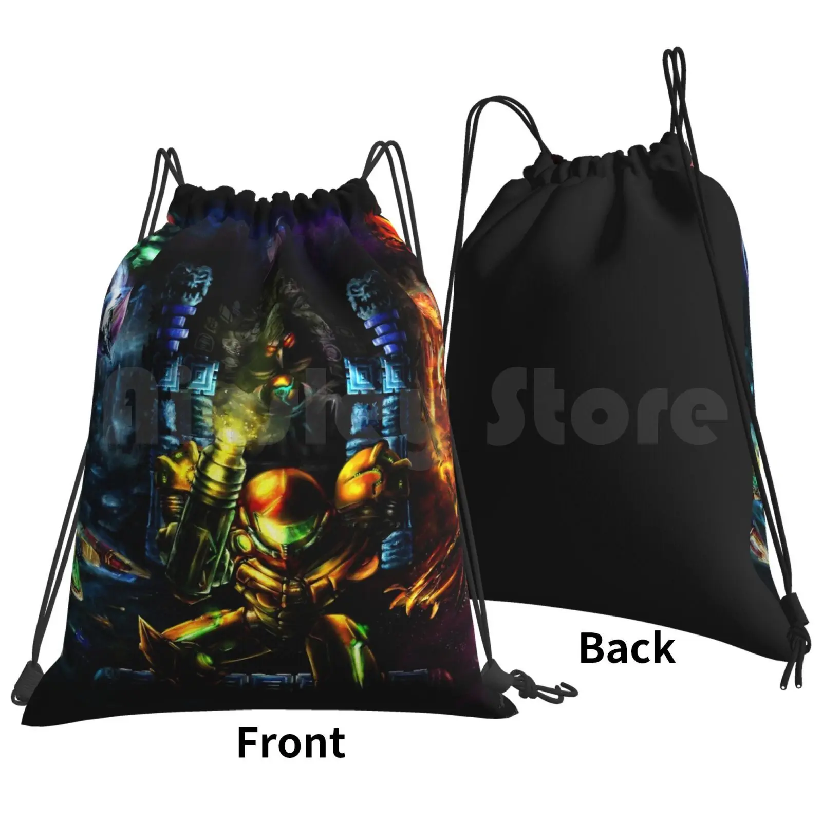 Harmony Of A Hunter : 25 Years Of Metroid Backpack Drawstring Bag Riding Climbing Gym Bag Metroid Video Games Hunter Samus