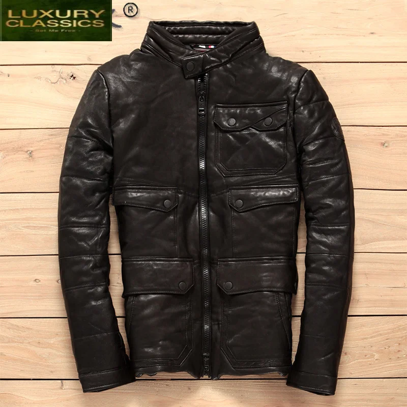 

Winter Male Jacket Men Natural Real Sheepskin Coat Aviator 2021 Streetwear Genuine Leather White Duck Down Jacket Hiver 3