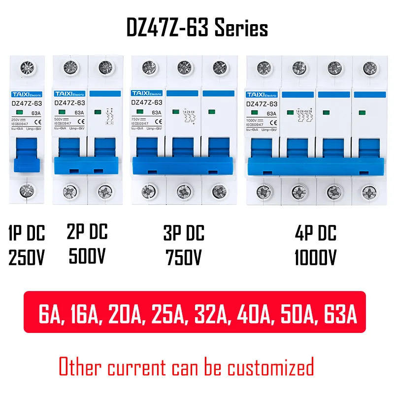 Interruttore automatico DZ47 DC 120V 200V 250V 500V protezione della carica solare interruttore automatico di cortocircuito 6A 10A 16A 25A