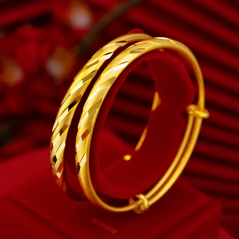 14K Gold Bangles Jewelry for Women Not Fade Gold Pulseira Feminina Bizuteria Wedding 14 K Gold Trendy Bangles Females gifts