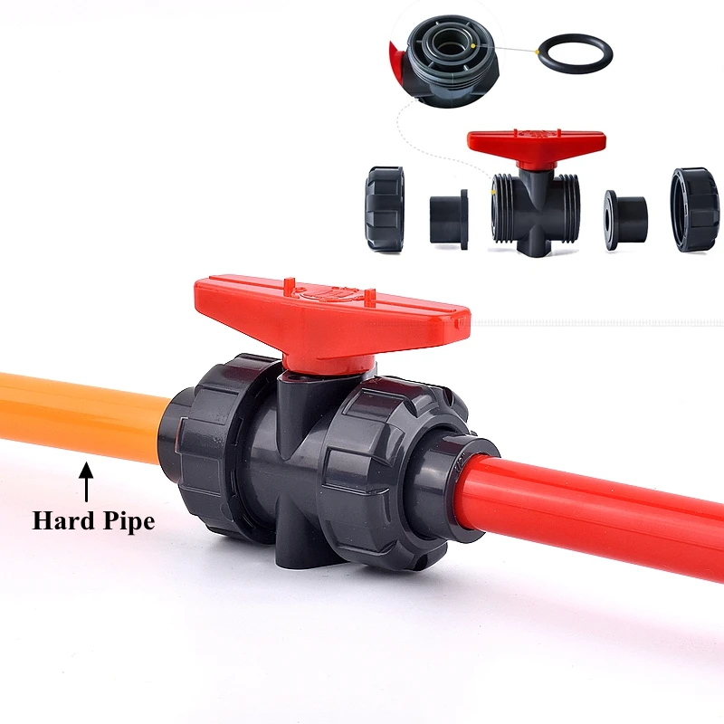 20~110mm UPVC Double Union Ball Valve Chemical Grade Aquarium Fish Tank Adapter Garden Watering Irrigation Water Pipe Connector