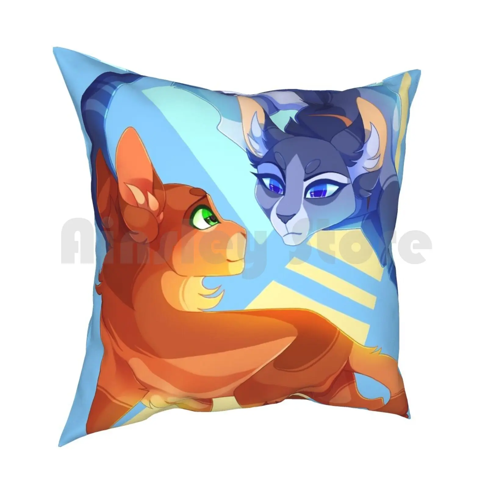 Fire And Water Pillow Case Printed Home Soft DIY Pillow cover Cats Cats Water Fire Thunderclan Leaders Starclan Fireheart