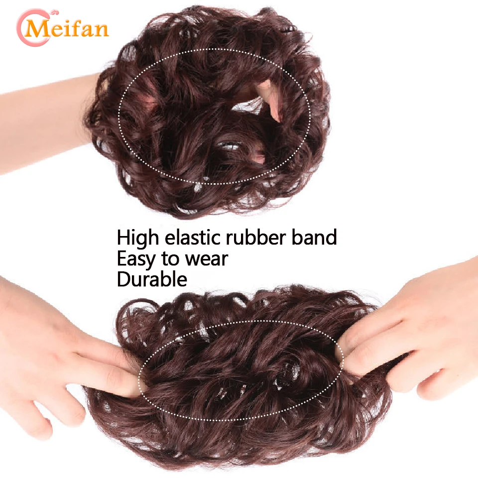 MEIFAN-moño de pelo sintético rizado para mujer, bandas elásticas resistentes al calor para el cabello, moño para el cabello para novias/fiesta,