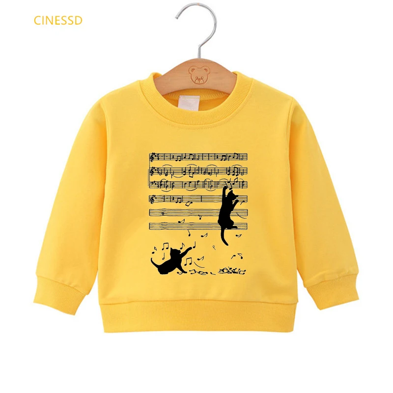 

Funny Musical Note Black Cat Print Winter Sweatshirt For Children Hoodies For Teen Girls Boys Clothes Thick Pullovers Fleece Top