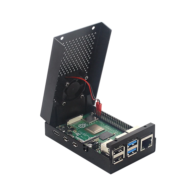 Raspberry Pi 4 Kasus Aluminium Perak Hitam Logam Shell Perumahan | Kipas Pendingin Heat Sink untuk Raspberry Pi 4 Model B