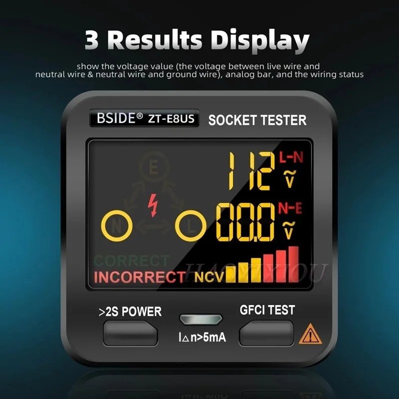 Digital Socket Tester BSIDE ZT-E8 Smart LCD Outlet checker NCV Test Voltage Detector EU US UK Plug Ground Zero Line RCD Check