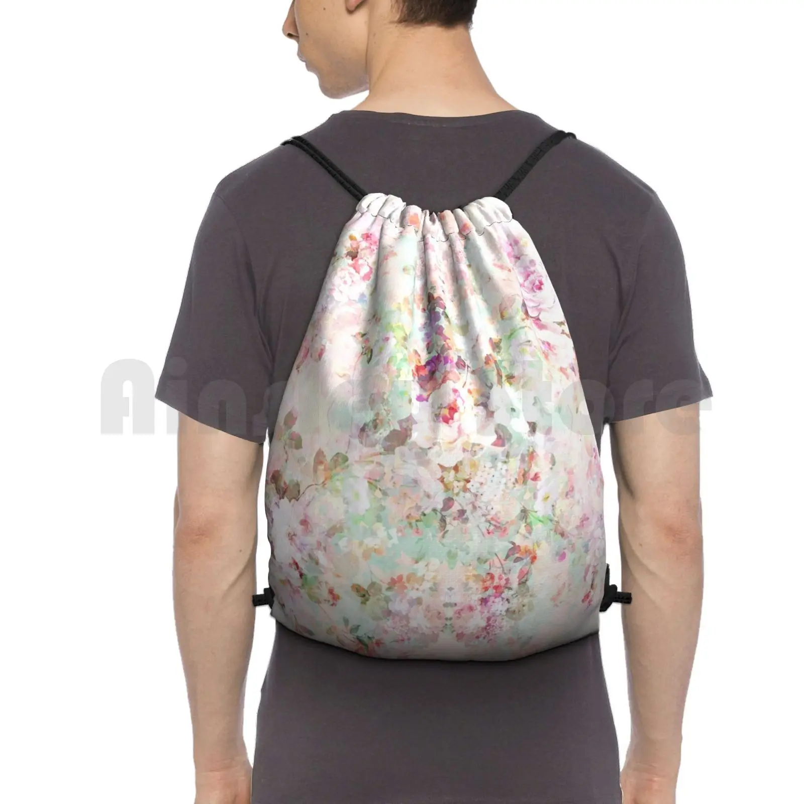 

Pink Watercolor Vintage Flowers Pattern Backpack Drawstring Bags Gym Bag Waterproof Pink Watercolor Vintage Flowers