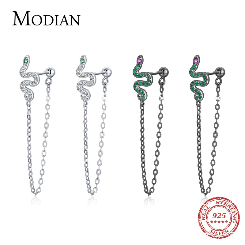 

MODIAN Fashion Black Color Snake Stud Earrings 925 Sterling Silver Long Tassel Charm Earrings For Women Hypoallergenic Jewelry