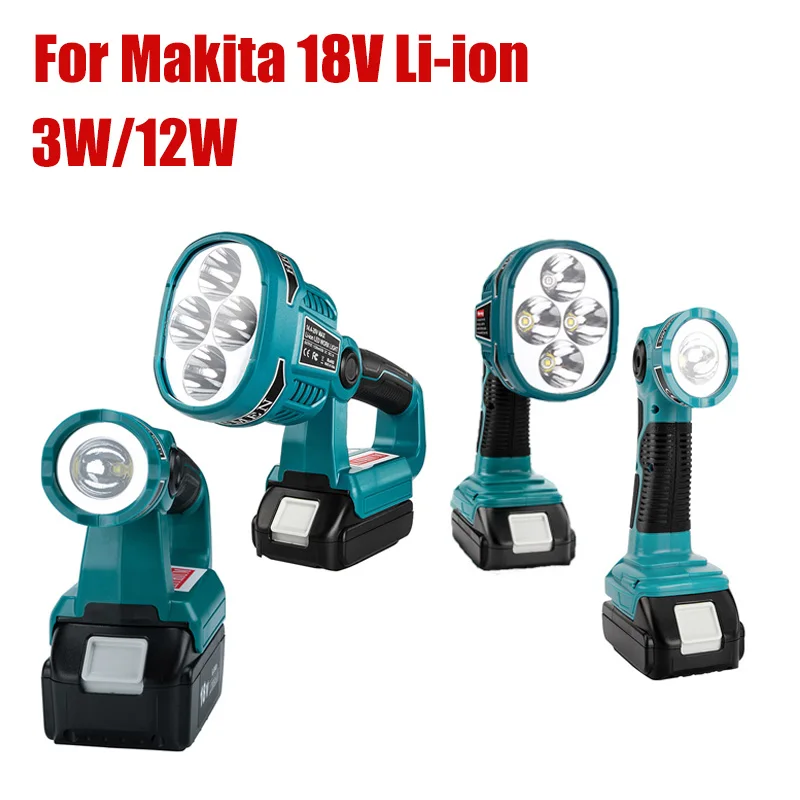 3W/12W 18V LED Lamp Work Light Flashlight For Makita BL1430 BL1830(NO Battery,NO Charger)Lithium Battery USB Outdoor Lighting