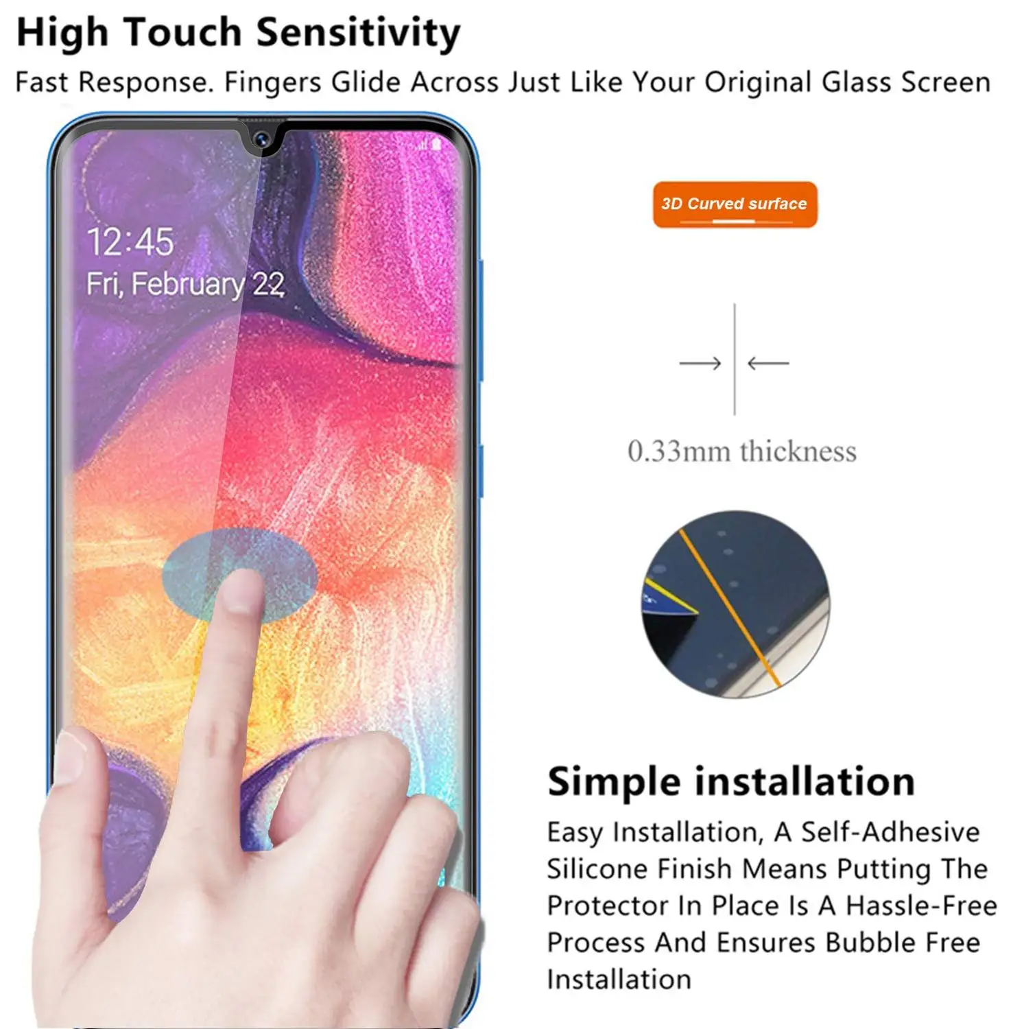 2 stück Voll Gehärtetem Glas Für Samsung Galaxy A50 A50S 6,4 "Screen Protector 3D Gebogene 9H Schutz Film SM-A505F/DS SM-A505FN