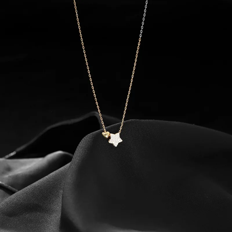 Birthday Gift 925 Sterling Silver Cute Shiny Star Collar Pendant Flashing Diamond Necklace Woman Charm Jewelry Wedding Party Gif