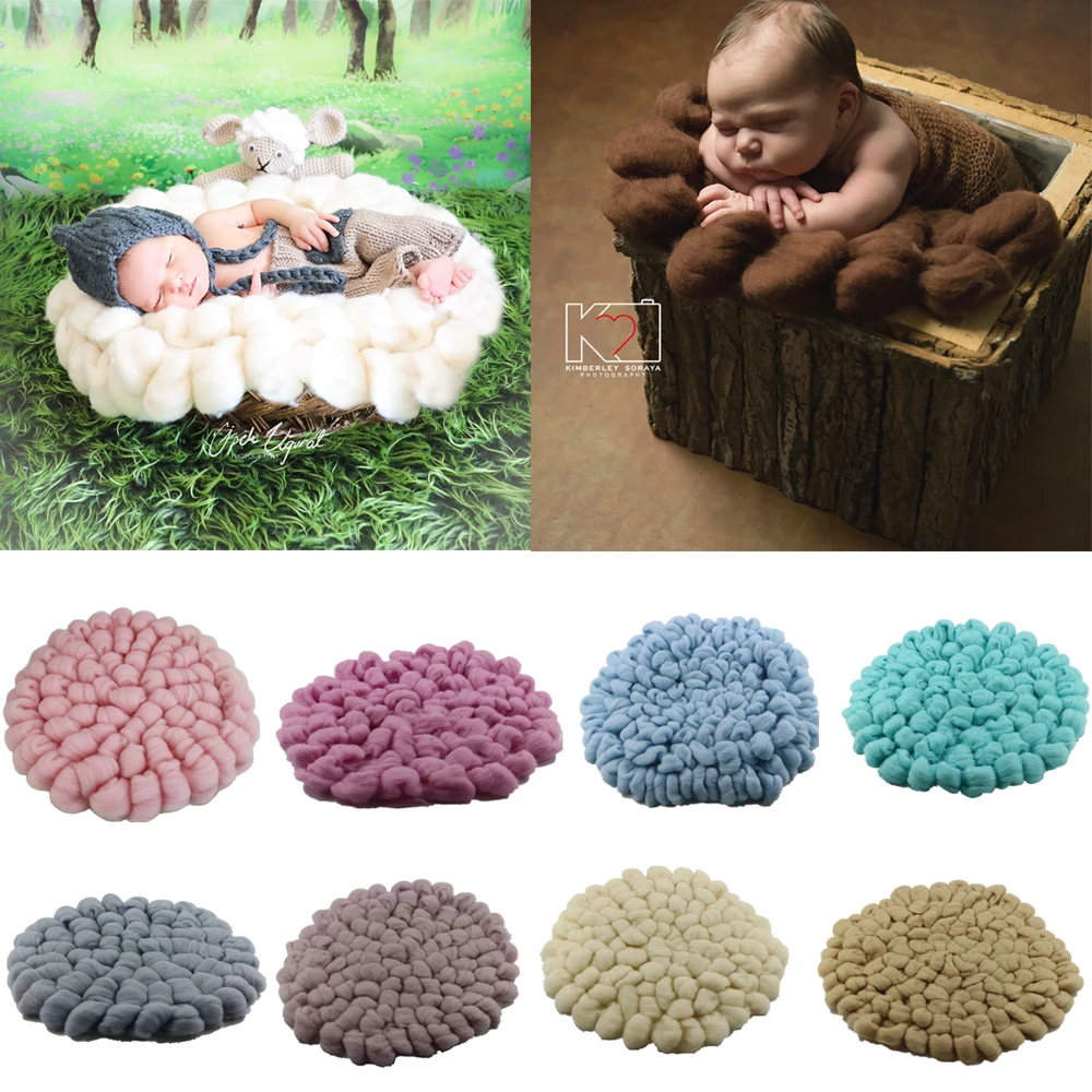 Handmade Chunky Fluffy 100% Wool Fleece Newborn Blanket Basket Filler Newborn Baby Photography Props Super Soft Infant Layers