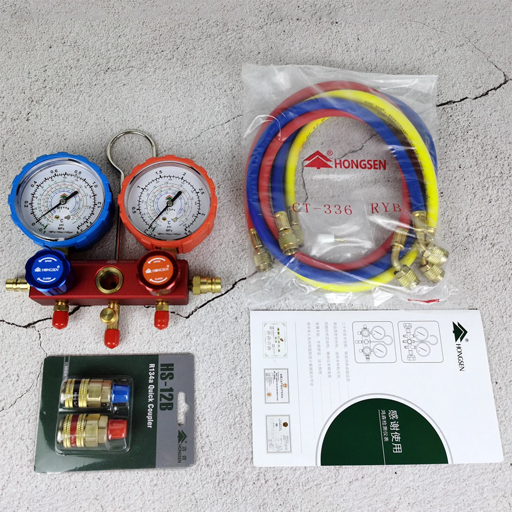 HS-S36G Car Air Conditioner R134a Fluoride Table R22 R404A Plus Refrigerant Table Vacuum Double Table Gauge test