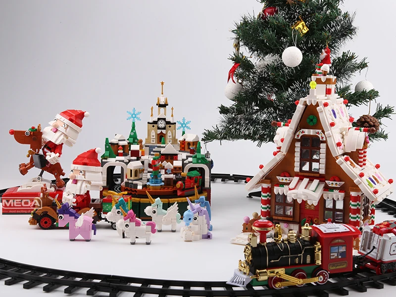 Christmas Series Bricks Toys Christmas Ice Snow Castle carillon a orologeria Kit modello di assemblaggio unicorno per regali per bambini