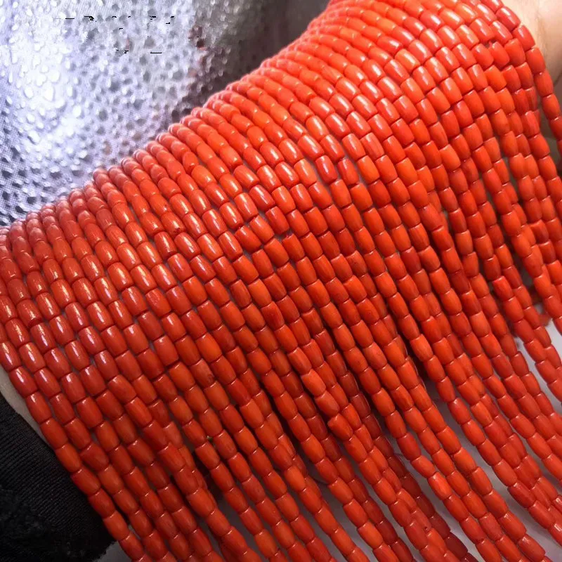 loose beads ORANGE RED bamboo  CORAL PILLAR  14