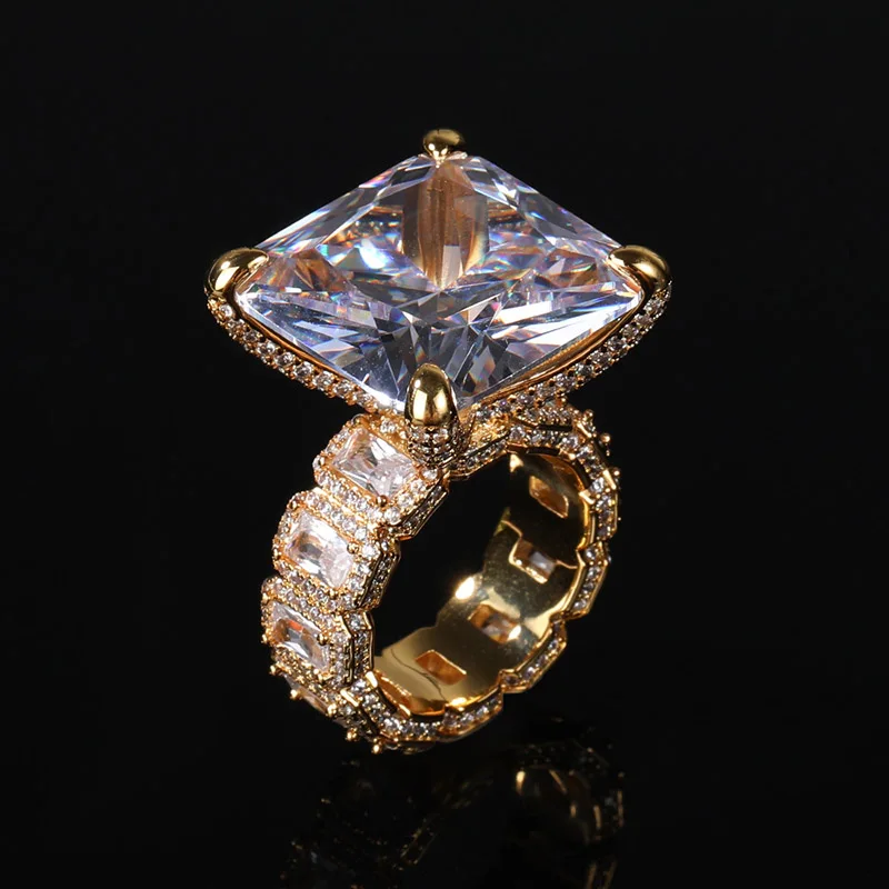 Hip Hop Claw Setting Big CZ Stone Bling Ice Out Geometric Square Men Finger Rings Women Fashion Jewelry Gift Drop Shipping