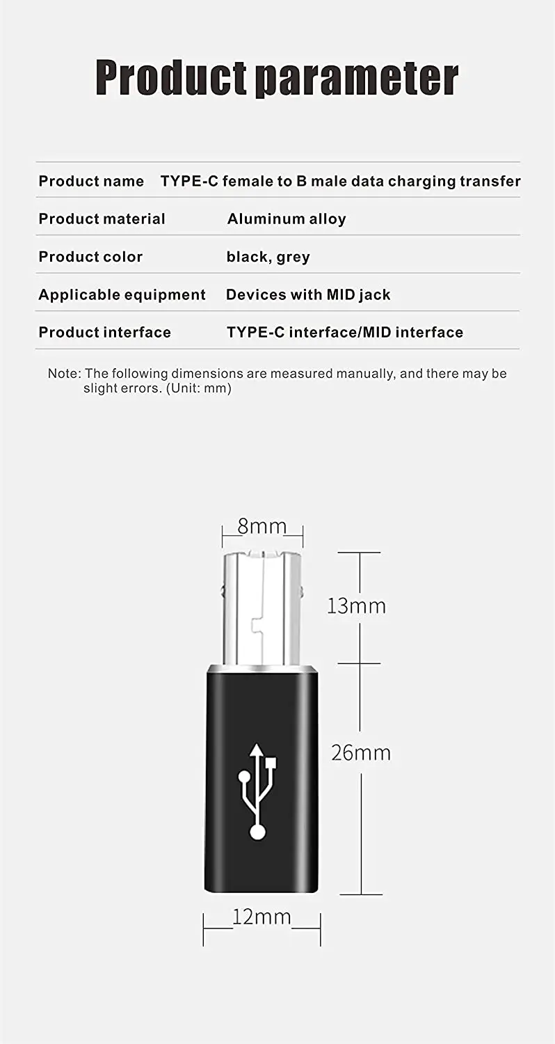 2 Chiếc USB C Nữ Đến Nam B USB Máy In Midi Adapter Tương Thích Với Máy In MIDI Eectric Đàn Piano Bộ Tổng Hợp Micro máy Tính Xách Tay