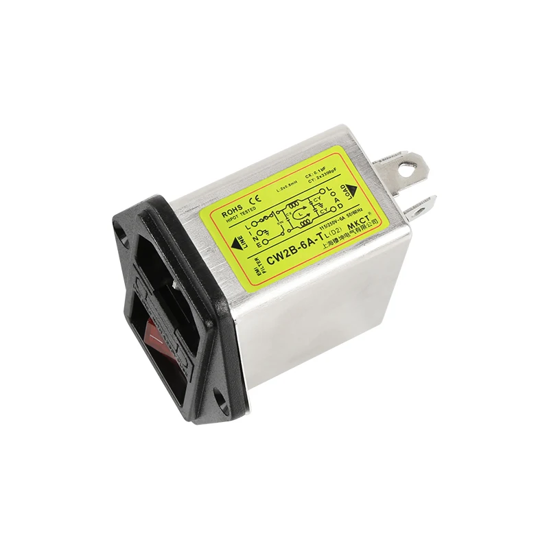 TOMZN Lighted AC filter communication audio power supply filter EMI anti-interference CW2B-1A-TL(D2) 3A 6A 10A