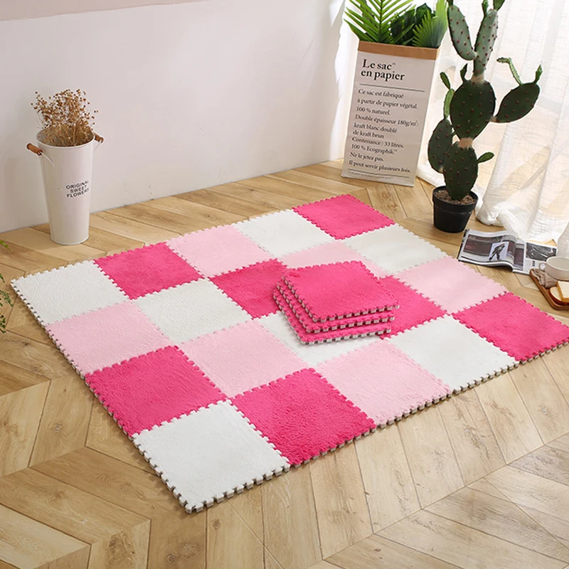 10Pcs DIY Nordic กำมะหยี่พรมพรมห้องนอนพรมพรมห้องนั่งเล่น Soft ชั้นพรมเด็ก Patchwork plush Mat