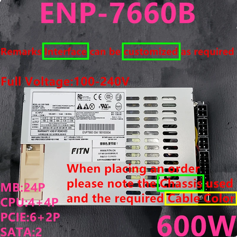 New Original PSU For Enhance FLEX NAS LOLI  Small 1U A4M K35 K39 K49 M41 T34 600W Switching Power Supply ENP-7660B ENP 7660B