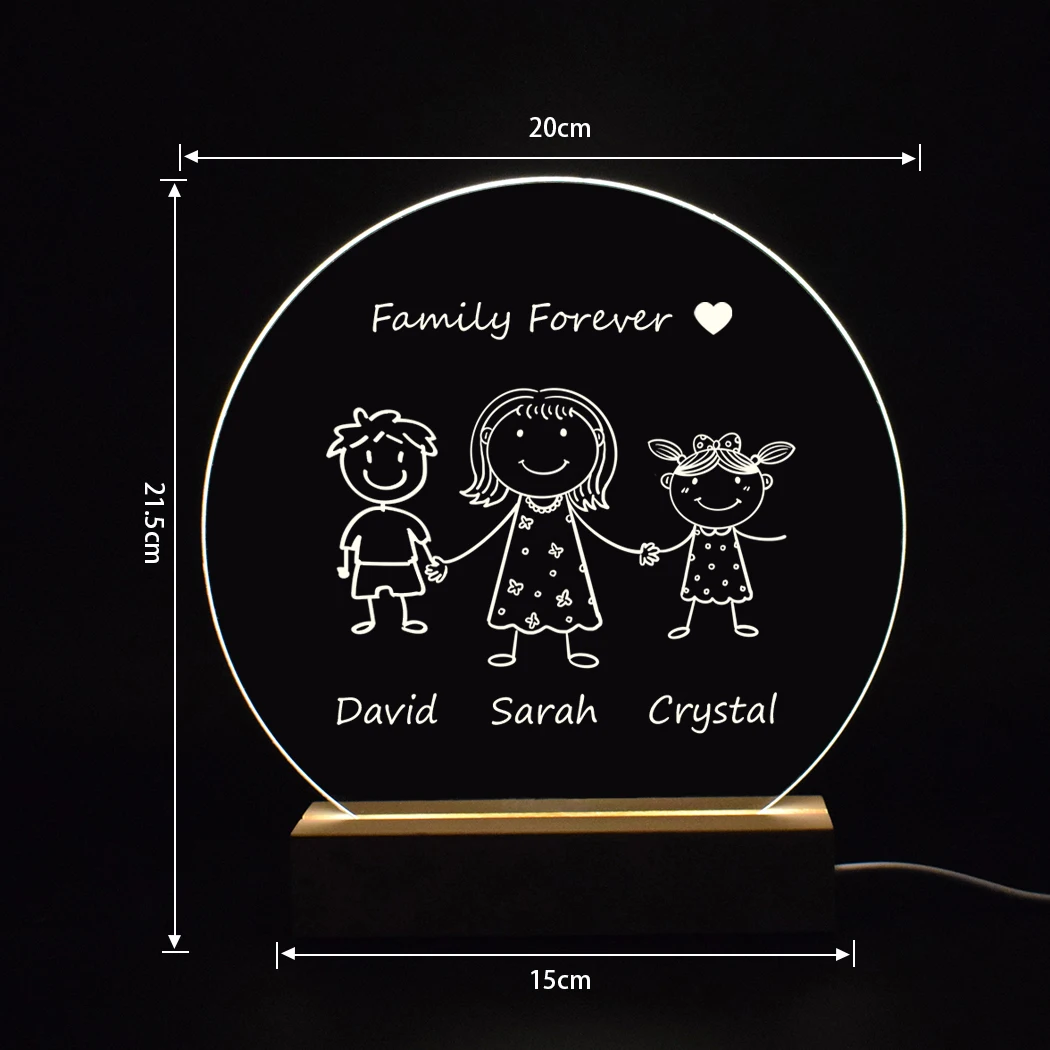 Custom Family Name Table Lamp Mom Father Children Nickname Personalized Text Acrylic Board USB LED Night Light Christmas Gift