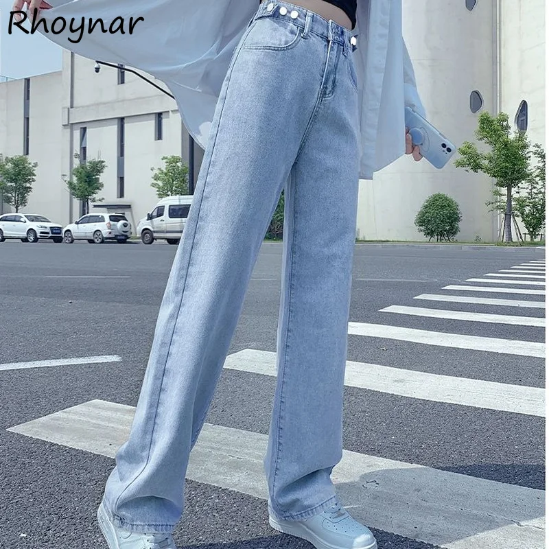 

Jeans Women Solid Fashion New All-match Elegant Simple Cozy High Waist Leisure Female Streetwear Wide Leg Full-length Autumn Ins