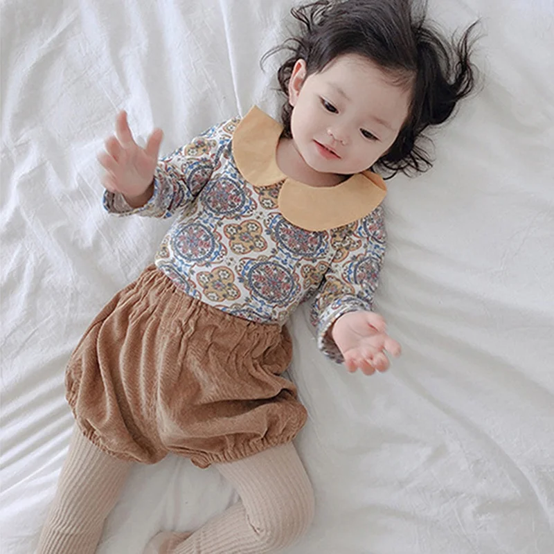 0-5T Autumn Winter Baby Girls Corduroy  Thicken Warm Loose Elastic Pants Shorts Solid Color Mid Waist Wild