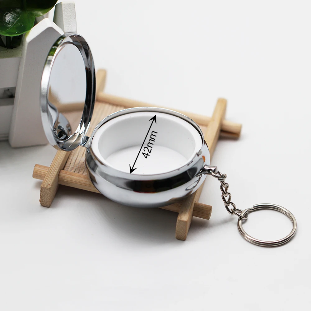 1pcs Silver Plated 42mm Pill Box With Keychain Drug Holder Medicine Tablet Capsule Box Container Storage Travel Round