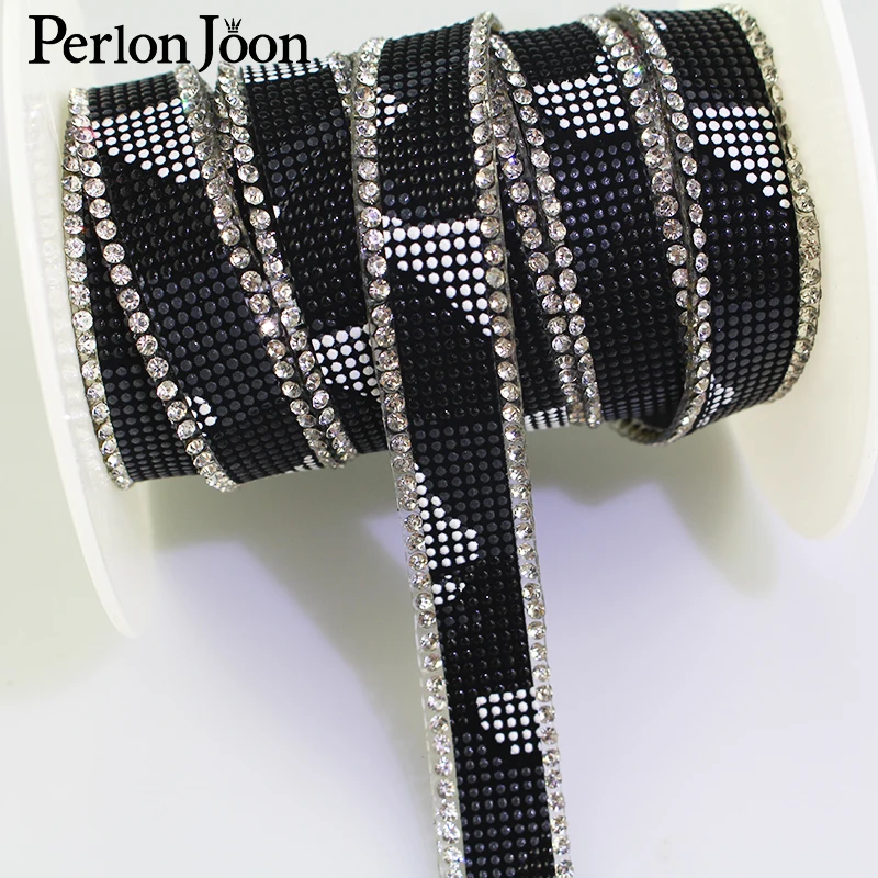 1 yard 1.5cm width hot fix ribbon rhinestone leather style webbing  rhinestone tape iron on shoes bag clothing accessories TR010