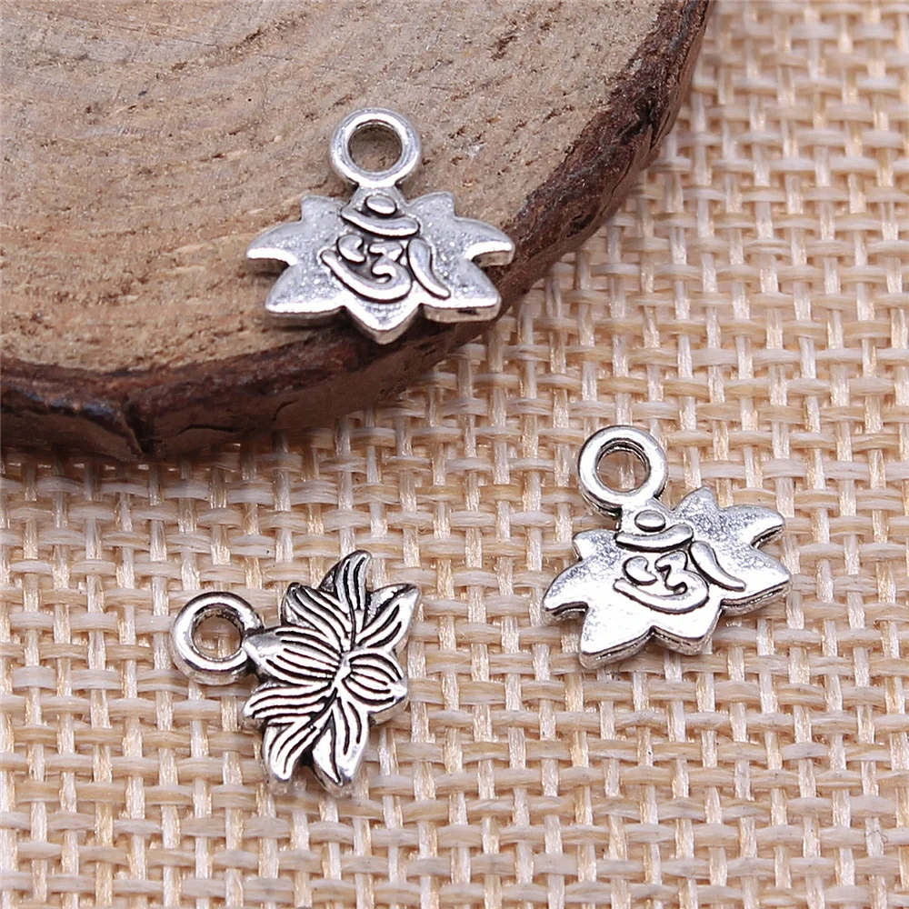 free shipping 92pcs 11x11mm antique silver Lotus OM charms diy retro jewelry fit Earring keychain hair card pendant accessories