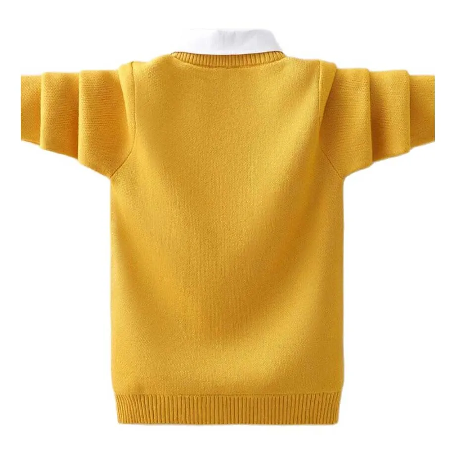 Cotton boys pullovers spring boys warm jacket teenage winter velvet sweaters turn-down collar knitted clothes bottoming shirt